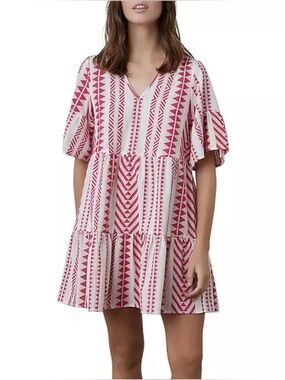 VELVET BY GRAHAM & SPENCER Madeline Tiered Dress - 100% Cotton Pink & White